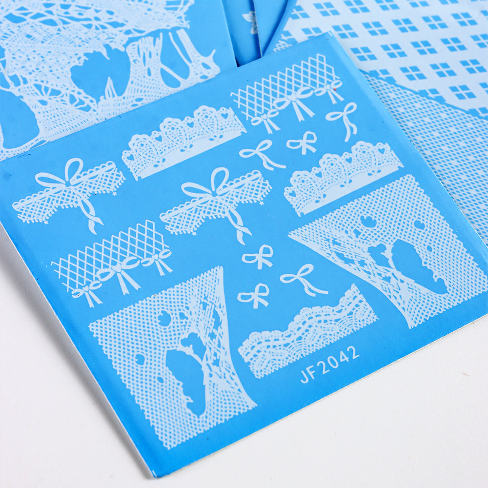 12 Sheets Vintage Lace Nail Water Transfer Stickers Mesh Bow Nail Decals