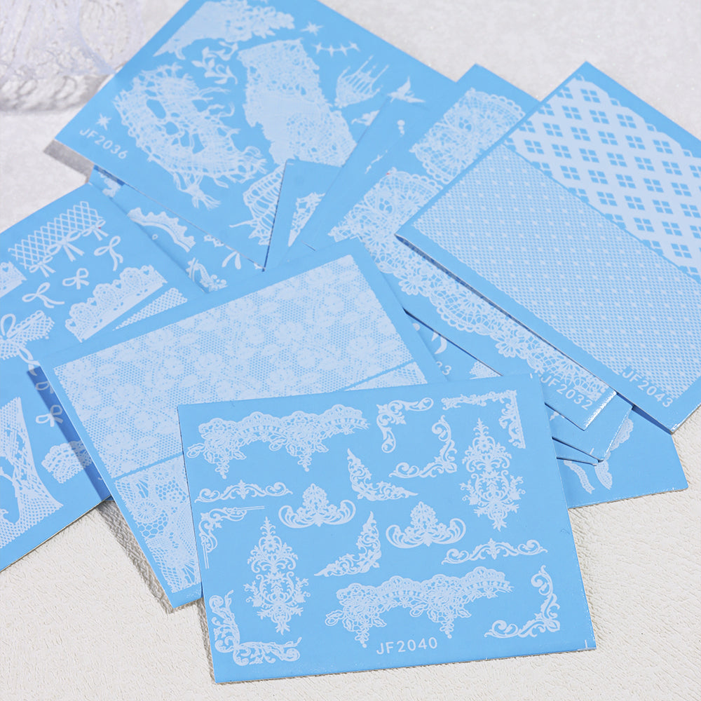 12 Sheets Vintage Lace Nail Water Transfer Stickers Mesh Bow Nail Decals