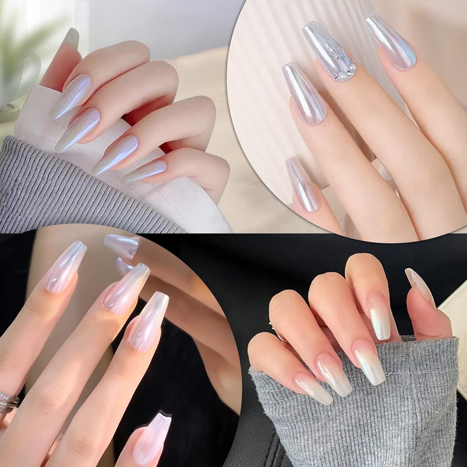 16 Colors Chrome Nail Powder Aurora Mirror Effect Pearl Holographic Nail Pigment