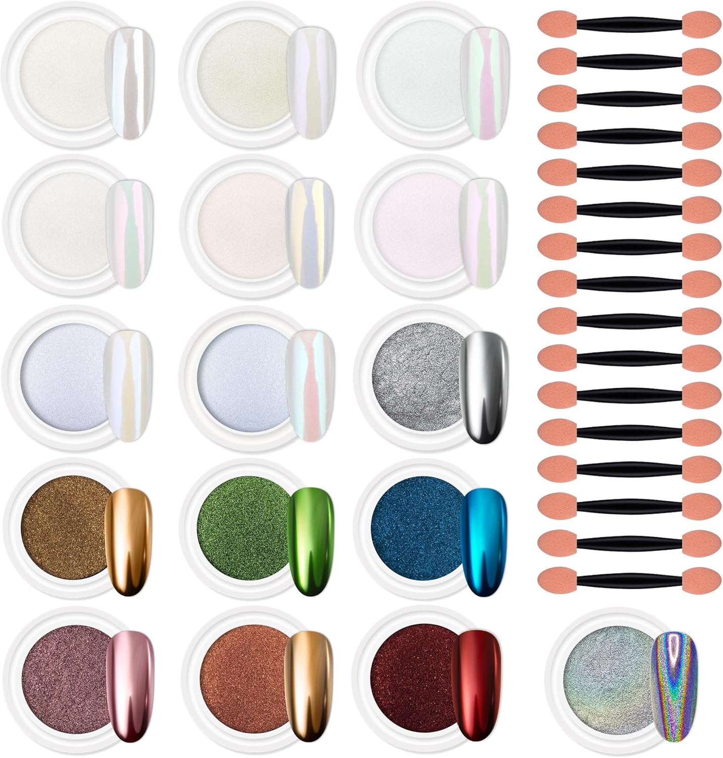 16 Colors Chrome Nail Powder Aurora Mirror Effect Pearl Holographic Nail Pigment