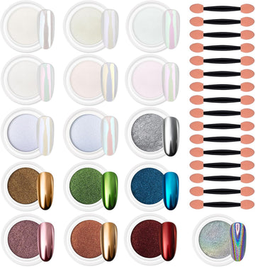 16 Colors Chrome Nail Powder Aurora Mirror Effect Pearl Holographic Nail Pigment