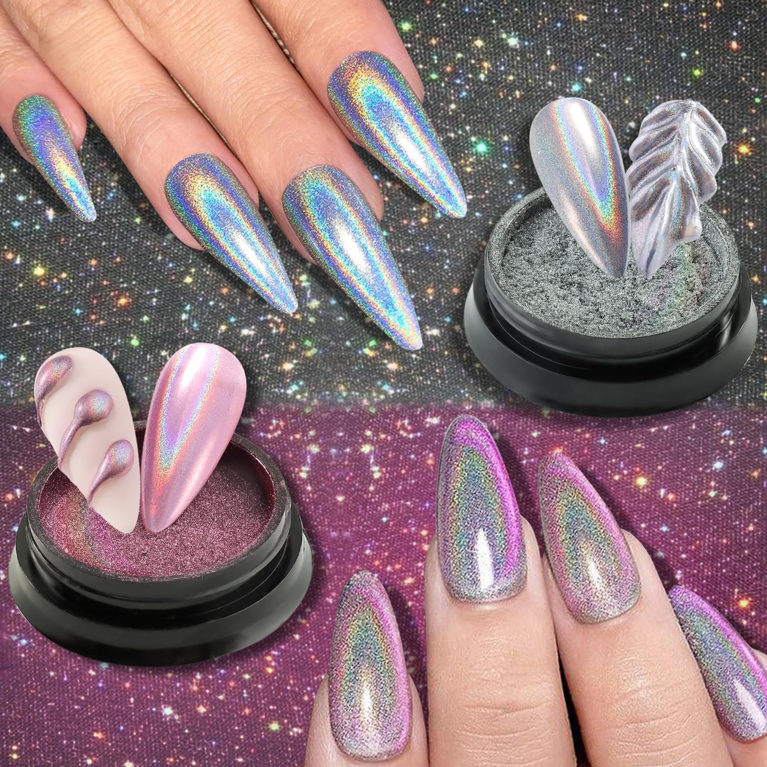 24 Colors Chrome Nail Powder Metallic Mirror Effect Aurora Pearl Holographic Nail Pigment
