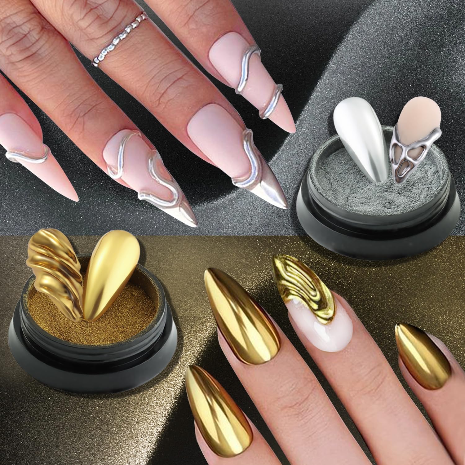 24 Colors Chrome Nail Powder Metallic Mirror Effect Aurora Pearl Holographic Nail Pigment