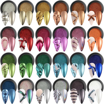 24 Colors Chrome Nail Powder Metallic Mirror Effect Aurora Pearl Holographic Nail Pigment