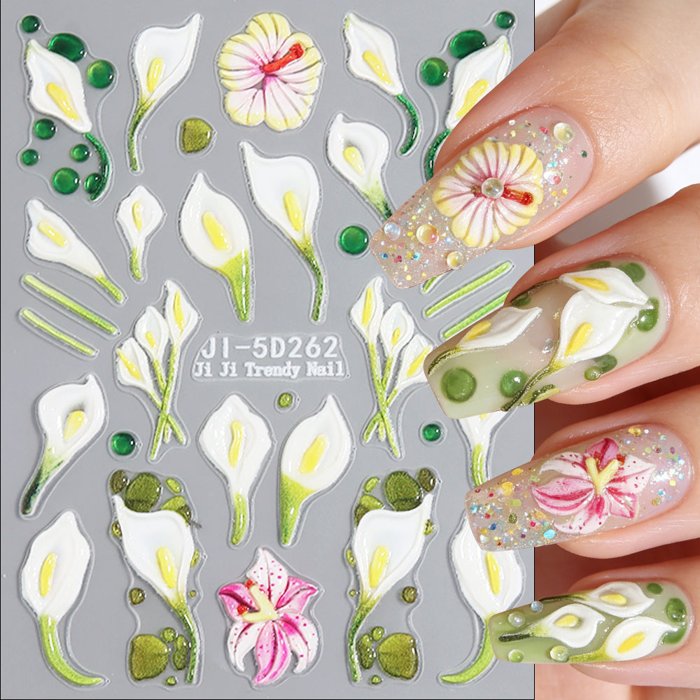 5D Calla Lily Nail Sticker Embossed Floral DIY