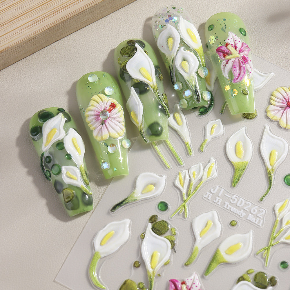5D Calla Lily Nail Sticker Embossed Floral DIY