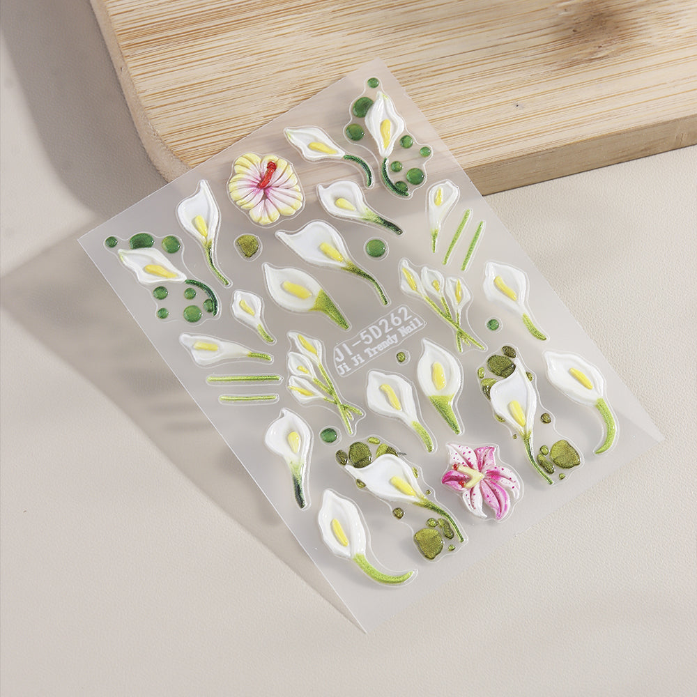 5D Calla Lily Nail Sticker Embossed Floral DIY