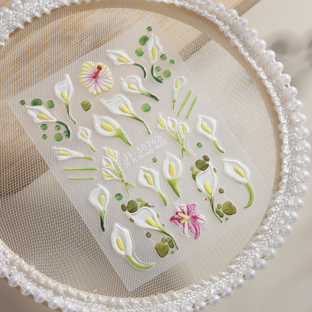 5D Calla Lily Nail Sticker Embossed Floral DIY