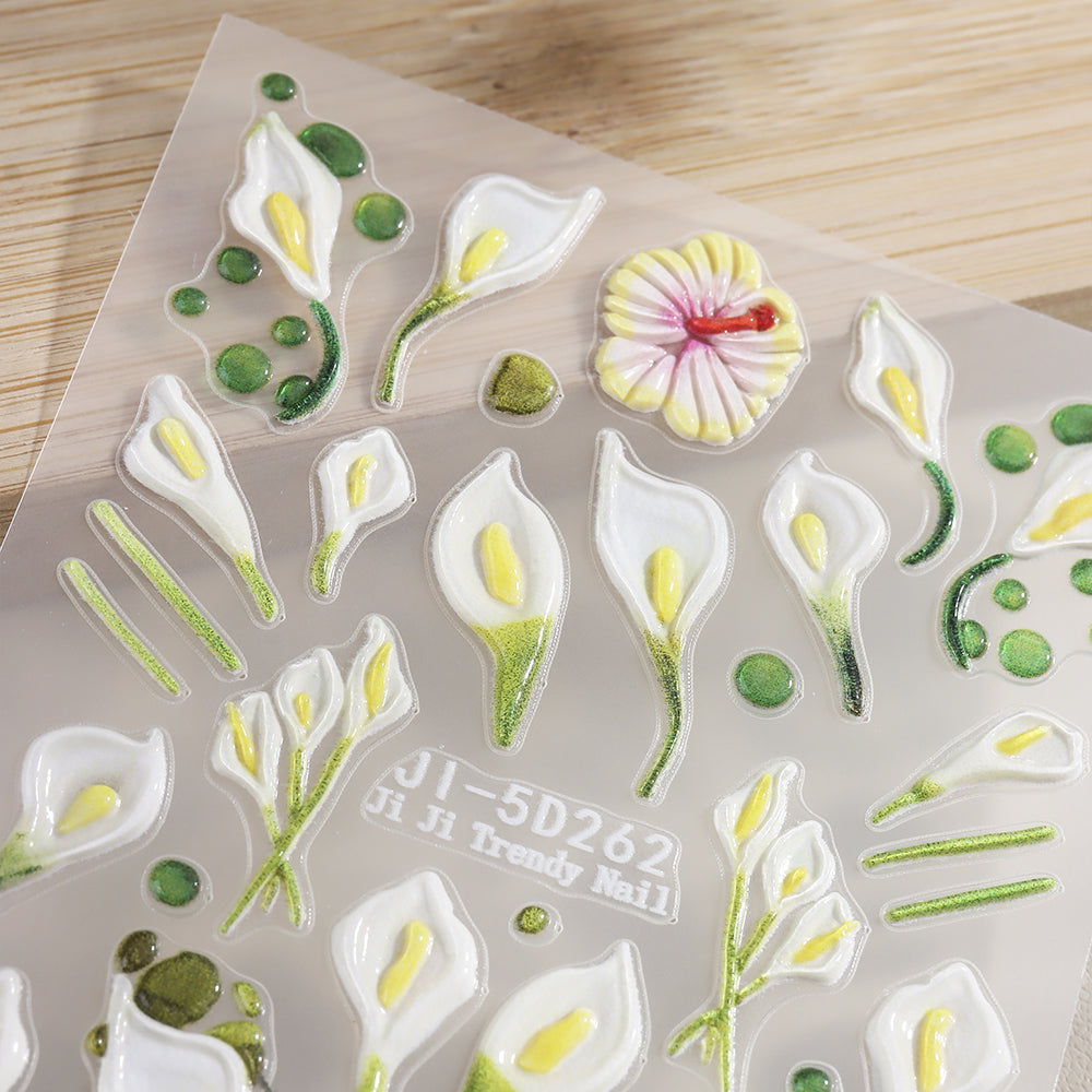 5D Calla Lily Nail Sticker Embossed Floral DIY