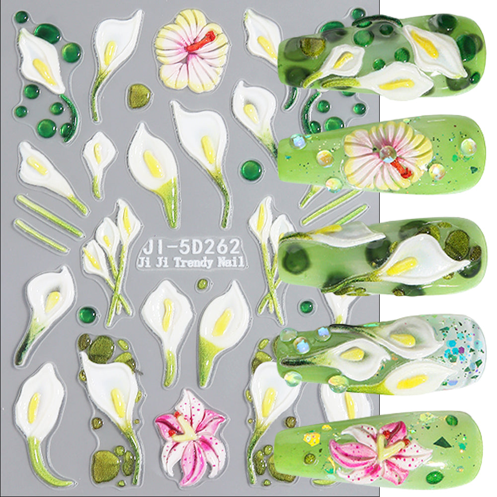 5D Calla Lily Nail Sticker Embossed Floral DIY