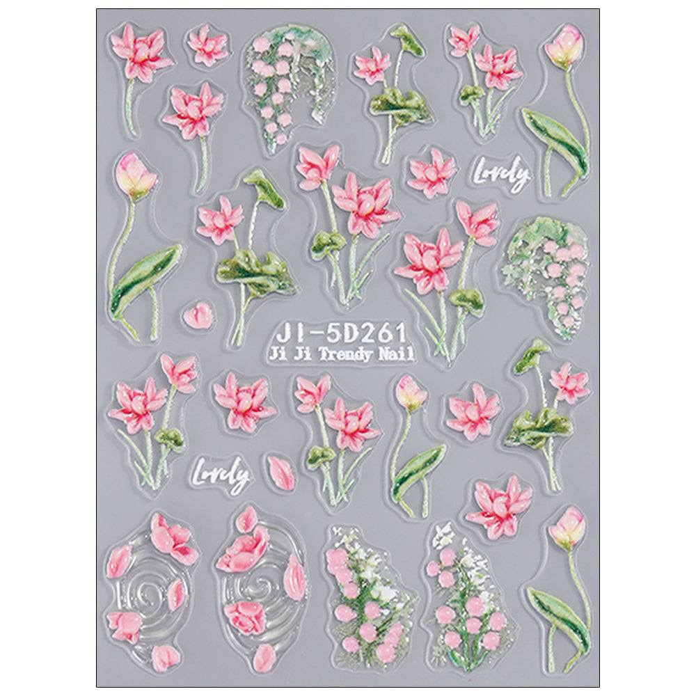 5D Embossed Lily Leopard Nail Stickers Y2K Floral Nail Decals