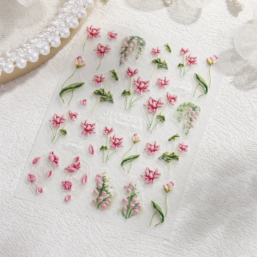 5D Embossed Lily Leopard Nail Stickers Y2K Floral Nail Decals