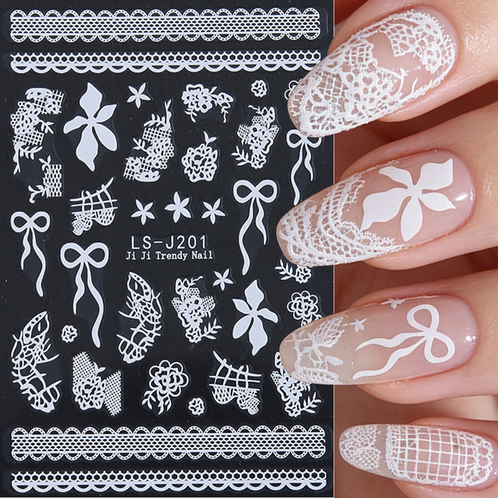 5D Embossed White Flowers Nail Stickers Self Adhesive Floral Nail Decals Spring Rose Butterfly Nail Art