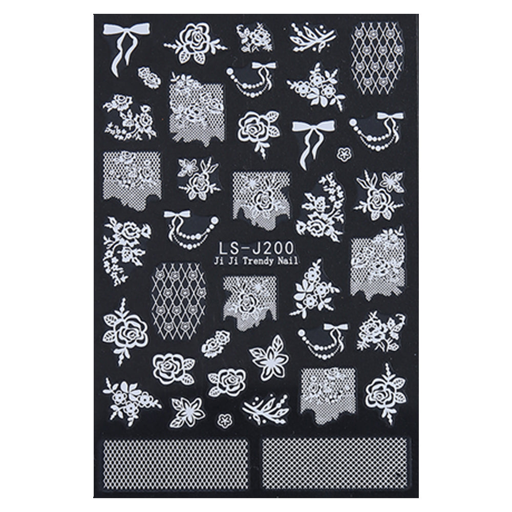5D Embossed White Flowers Nail Stickers Self Adhesive Floral Nail Decals Spring Rose Butterfly Nail Art