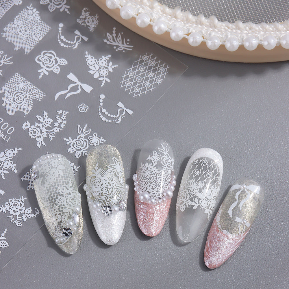 5D Embossed White Flowers Nail Stickers Self Adhesive Floral Nail Decals Spring Rose Butterfly Nail Art