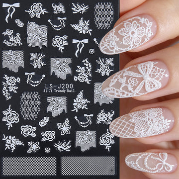 5D Embossed White Flowers Nail Stickers Self Adhesive Floral Nail Decals Spring Rose Butterfly Nail Art