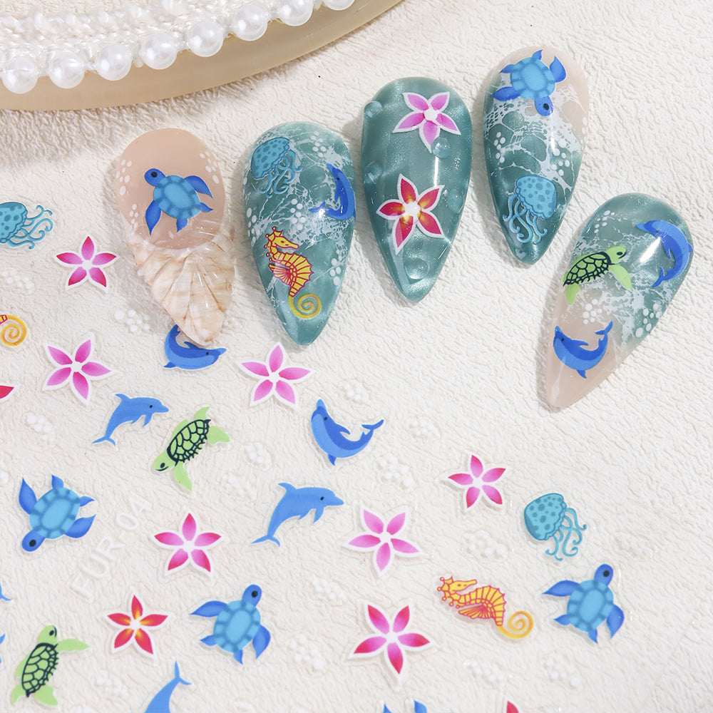 5D Ocean Animals Nail Stickers Sea Turtle Dolphin Starfish Nail Art