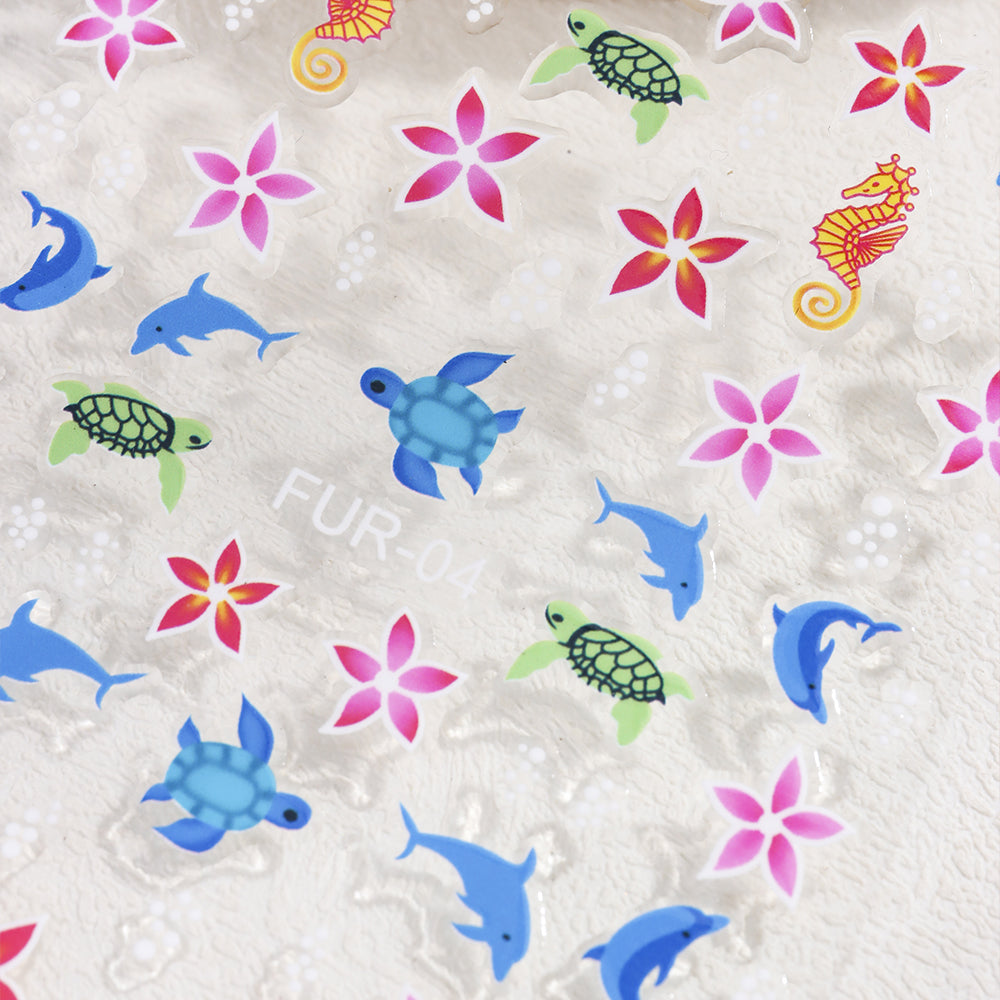 5D Ocean Animals Nail Stickers Sea Turtle Dolphin Starfish Nail Art