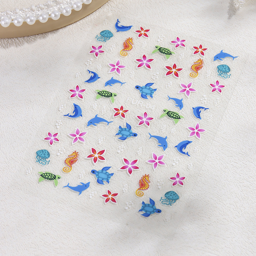 5D Ocean Animals Nail Stickers Sea Turtle Dolphin Starfish Nail Art