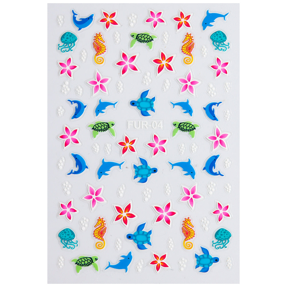5D Ocean Animals Nail Stickers Sea Turtle Dolphin Starfish Nail Art