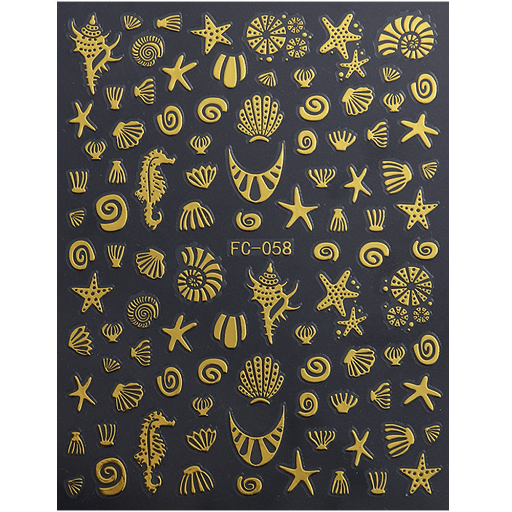 5D Summer Ocean Nail Stickers Sea Starfish Seahorse Shell Nail Decals