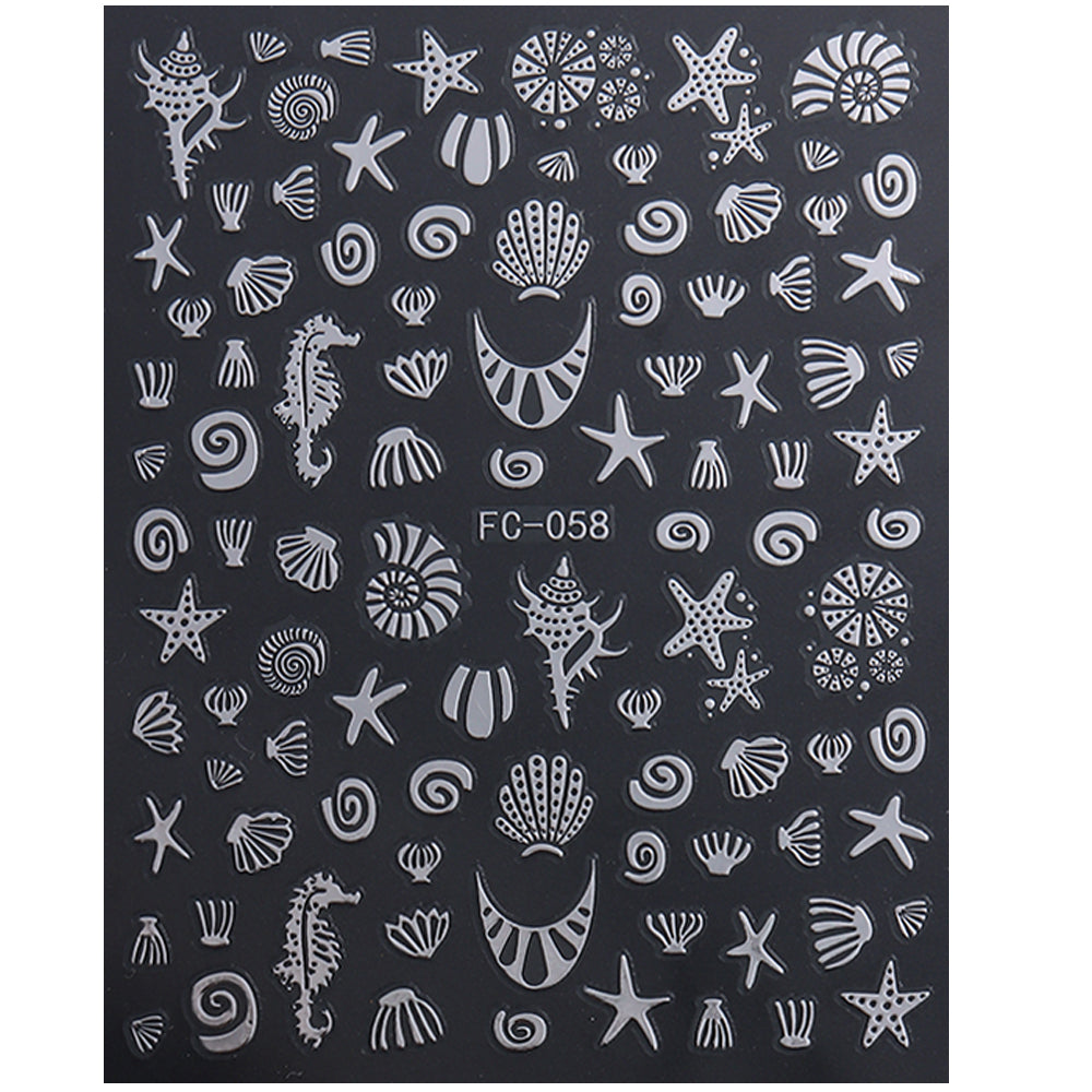 5D Summer Ocean Nail Stickers Sea Starfish Seahorse Shell Nail Decals