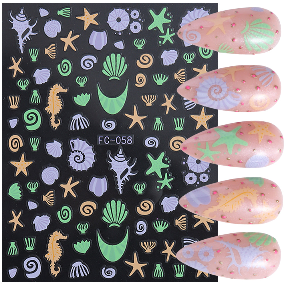 5D Summer Ocean Nail Stickers Sea Starfish Seahorse Shell Nail Decals