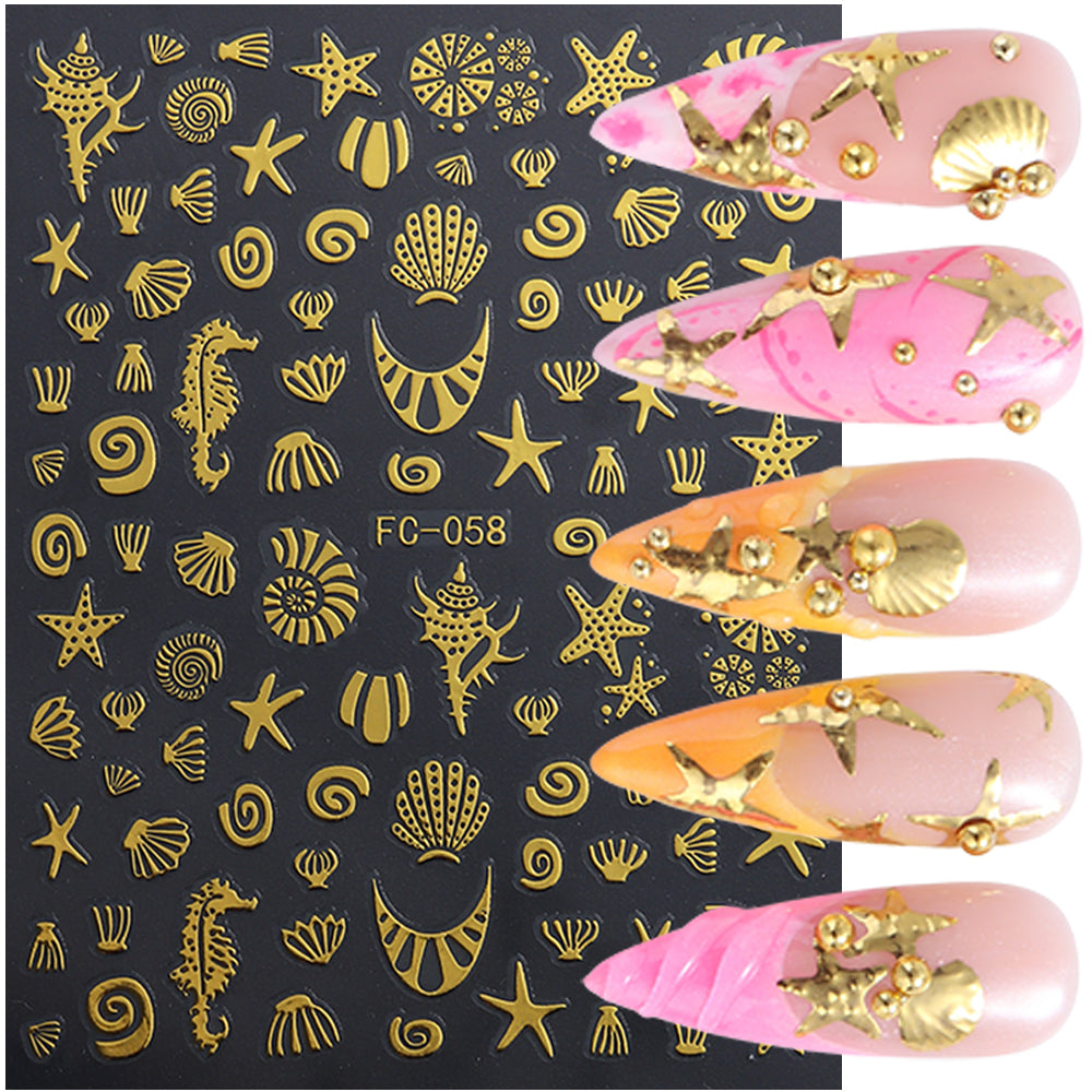 5D Summer Ocean Nail Stickers Sea Starfish Seahorse Shell Nail Decals