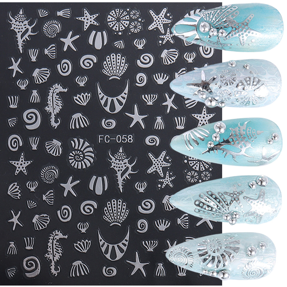 5D Summer Ocean Nail Stickers Sea Starfish Seahorse Shell Nail Decals