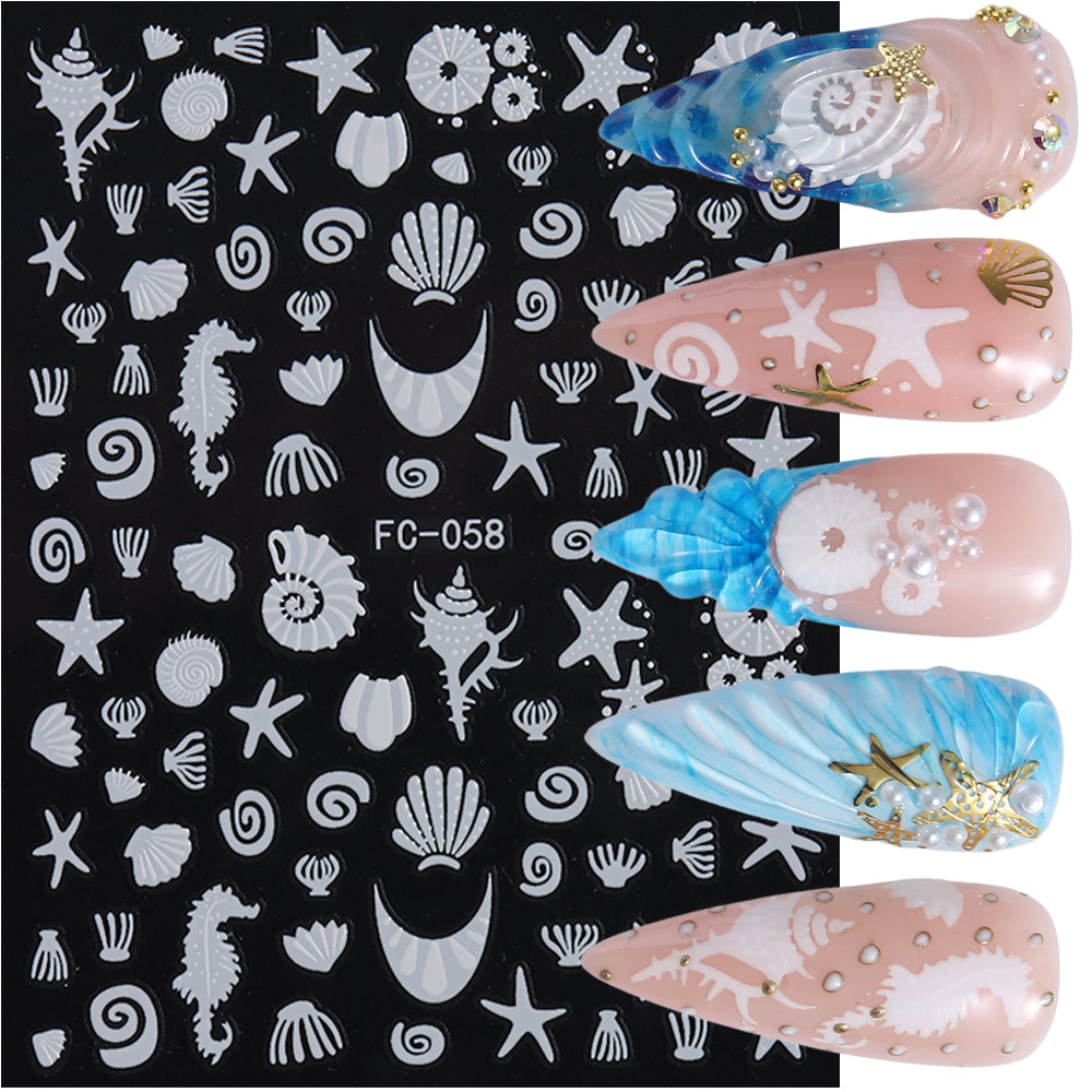 5D Summer Ocean Nail Stickers Sea Starfish Seahorse Shell Nail Decals