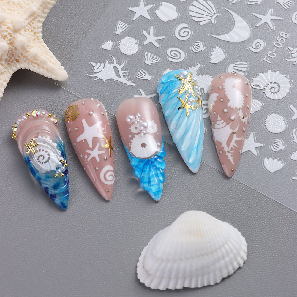 5D Summer Ocean Nail Stickers Sea Starfish Seahorse Shell Nail Decals