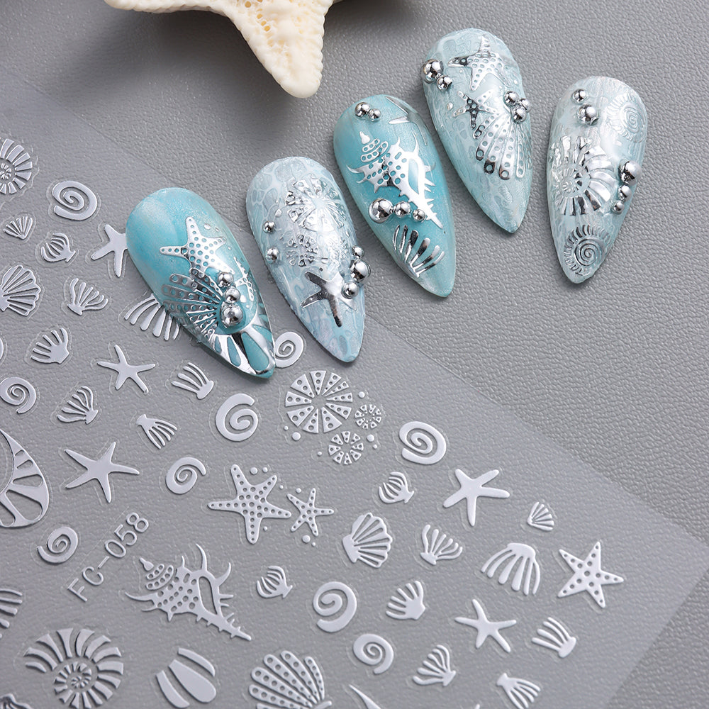 5D Summer Ocean Nail Stickers Sea Starfish Seahorse Shell Nail Decals