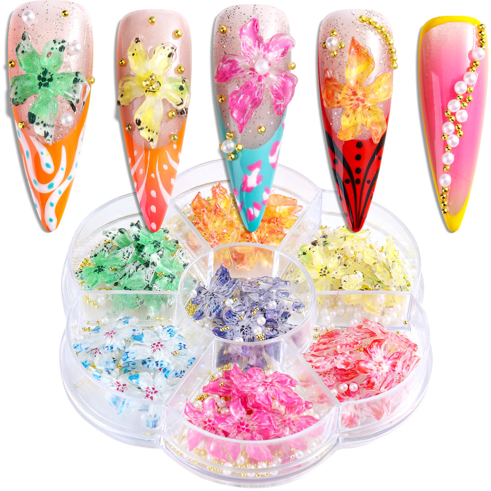 7 Colors 3D Preserved Flower Nail Decorations Pearl Forest Style Manicure DIY