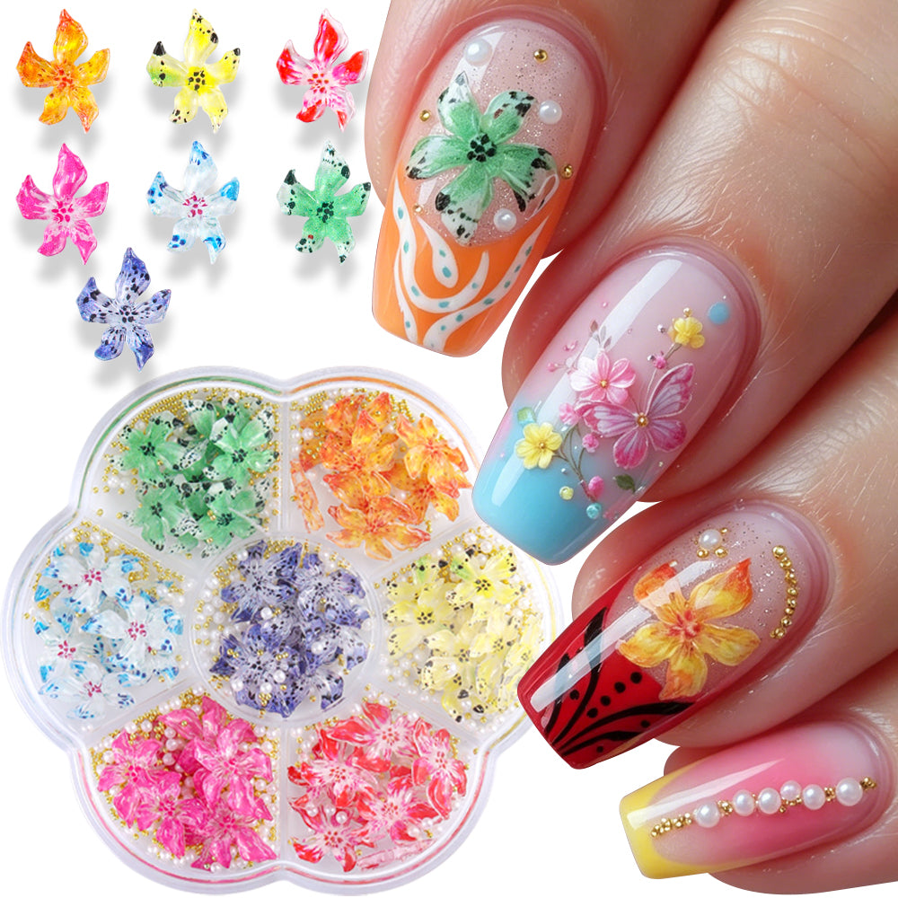 7 Colors 3D Preserved Flower Nail Decorations Pearl Forest Style Manicure DIY