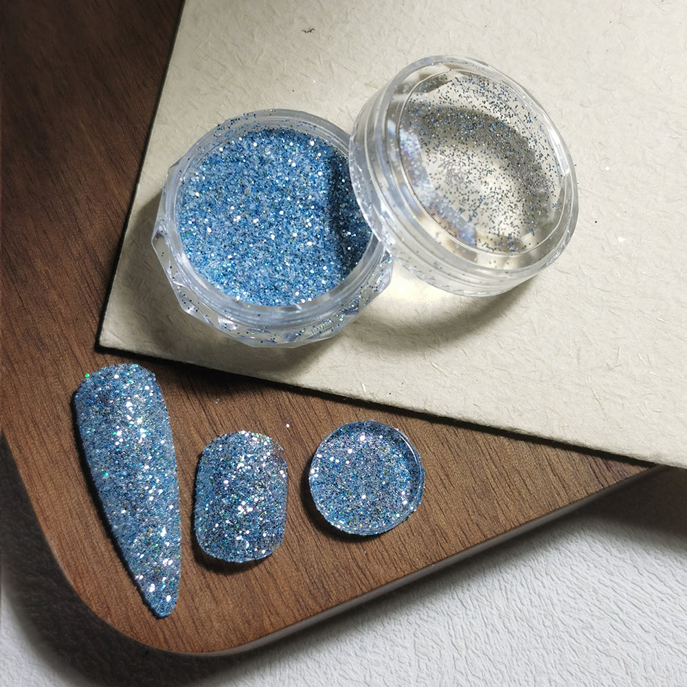 8 Colors Holographic Sugar Glitter Nail Powder Mixed Chunky Fine Glitter Nail Art Decoration