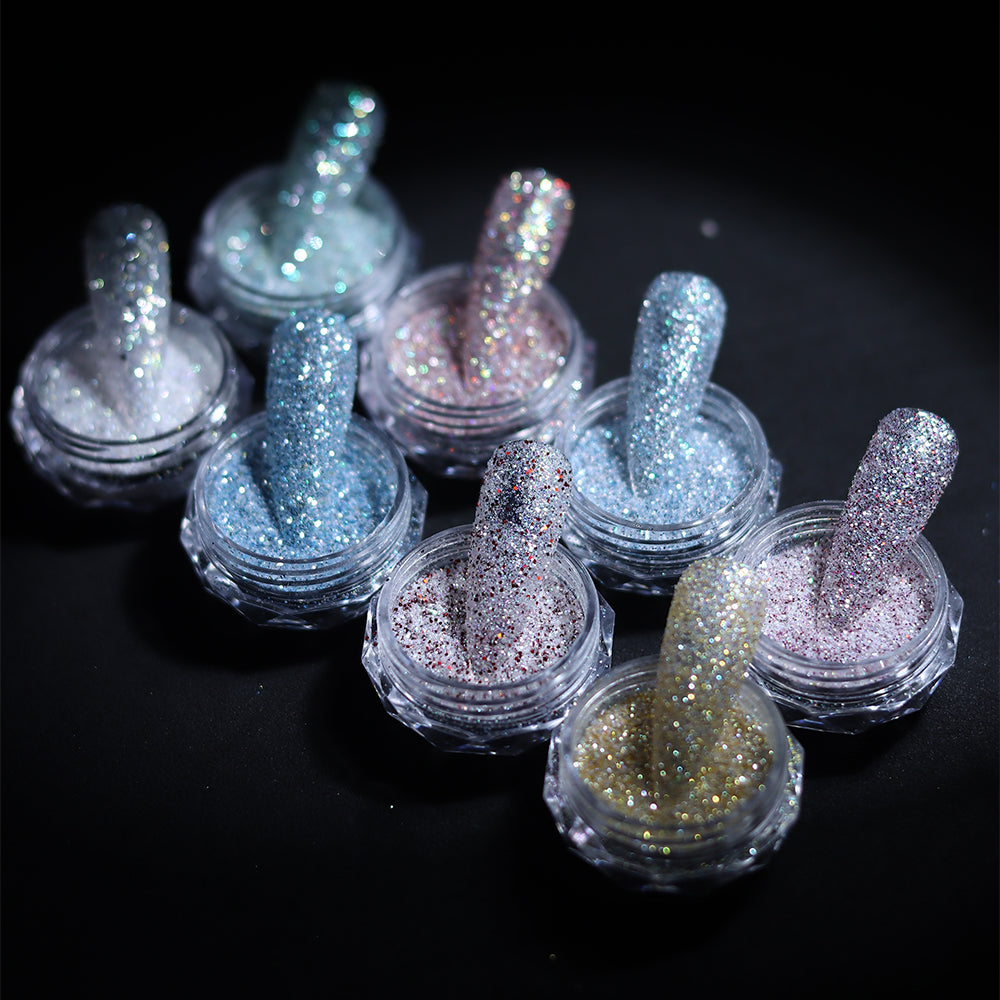 8 Colors Holographic Sugar Glitter Nail Powder Mixed Chunky Fine Glitter Nail Art Decoration