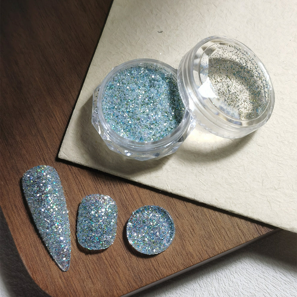 8 Colors Holographic Sugar Glitter Nail Powder Mixed Chunky Fine Glitter Nail Art Decoration