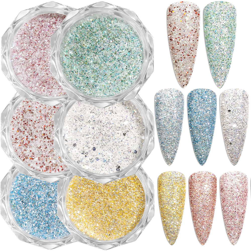 8 Colors Holographic Sugar Glitter Nail Powder Mixed Chunky Fine Glitter Nail Art Decoration