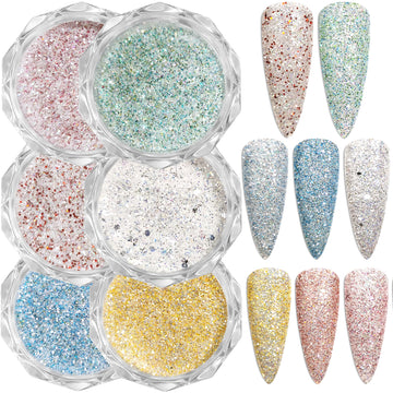 8 Colors Holographic Sugar Glitter Nail Powder Mixed Chunky Fine Glitter Nail Art Decoration