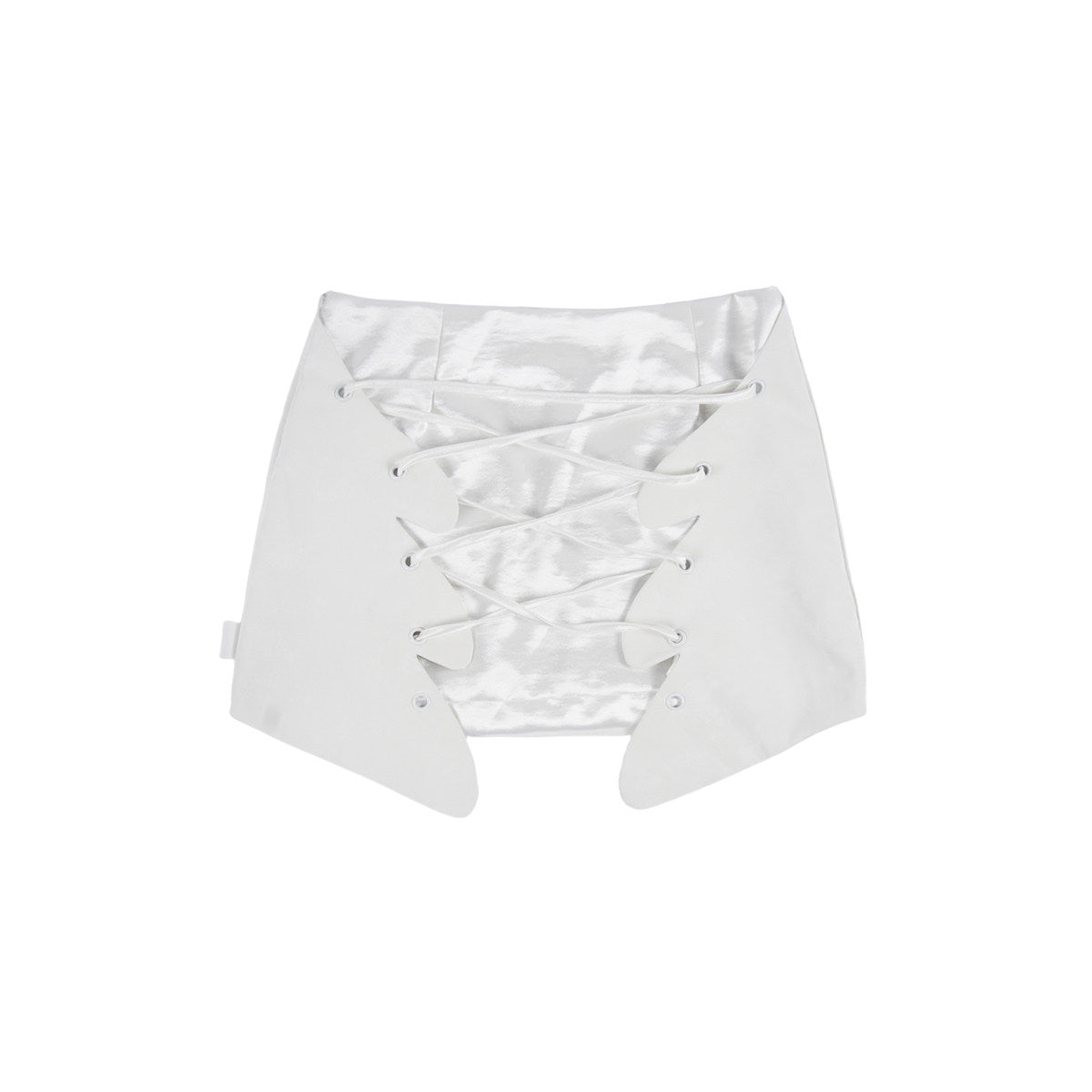Angel Wing White Lace-Up Suede-Look Wave-Hem Mini Skirt