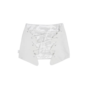 Angel Wing White Lace-Up Suede-Look Wave-Hem Mini Skirt