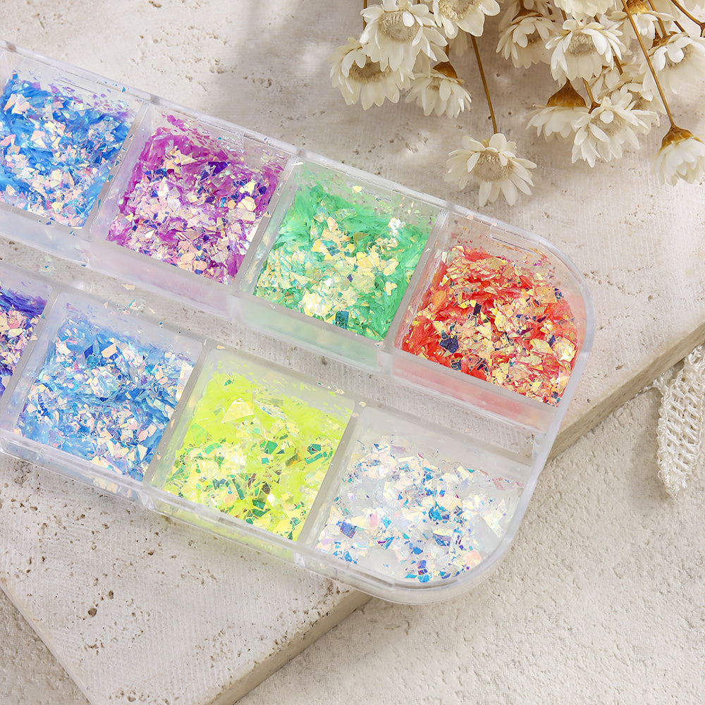 Aurora Opal Nail Glitter Flakes Set Iridescent Holographic Nail Sequins Mermaid Nail Art Decoration