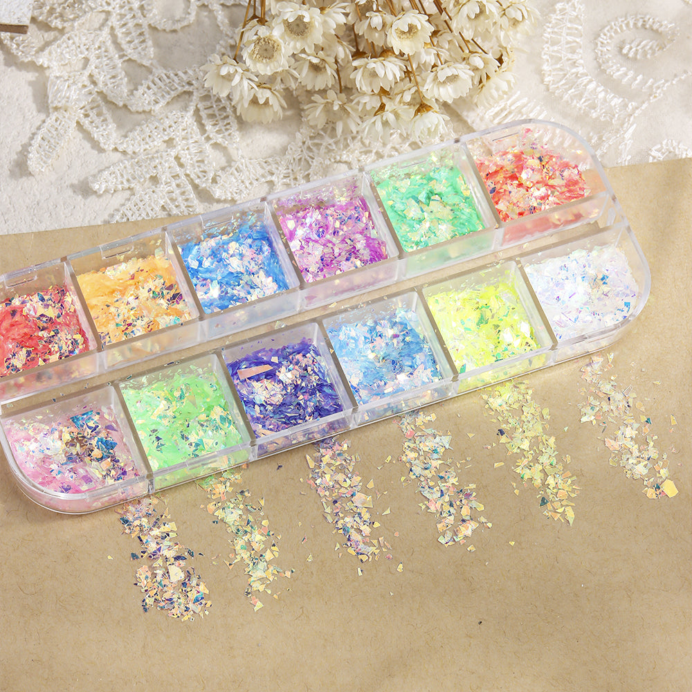 Aurora Opal Nail Glitter Flakes Set Iridescent Holographic Nail Sequins Mermaid Nail Art Decoration