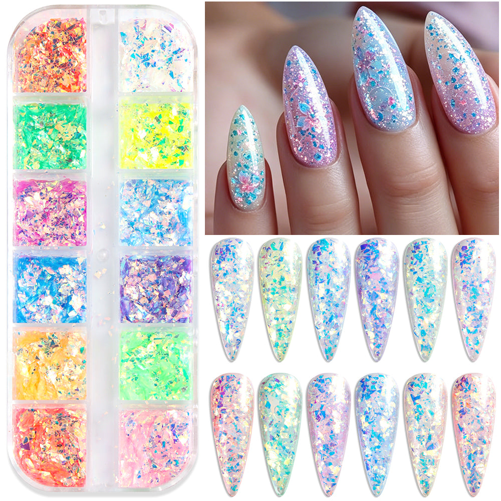 Aurora Opal Nail Glitter Flakes Set Iridescent Holographic Nail Sequins Mermaid Nail Art Decoration