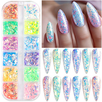 Aurora Opal Nail Glitter Flakes Set Iridescent Holographic Nail Sequins Mermaid Nail Art Decoration