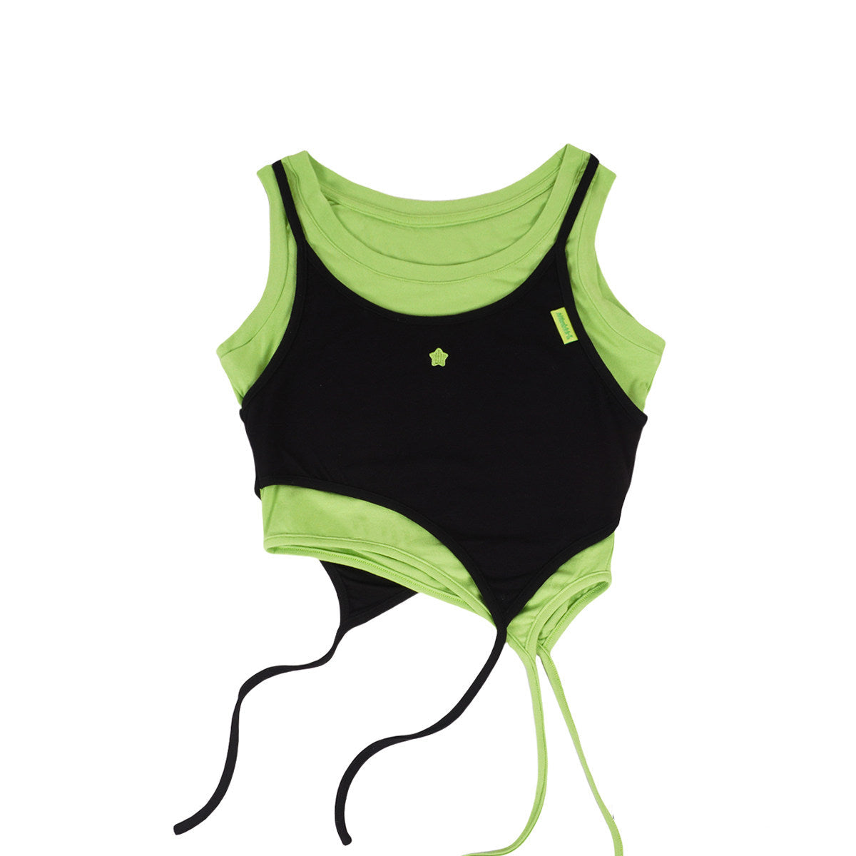 Black & Brat Green Star Layered Cutout Fitted Crop Tank Top