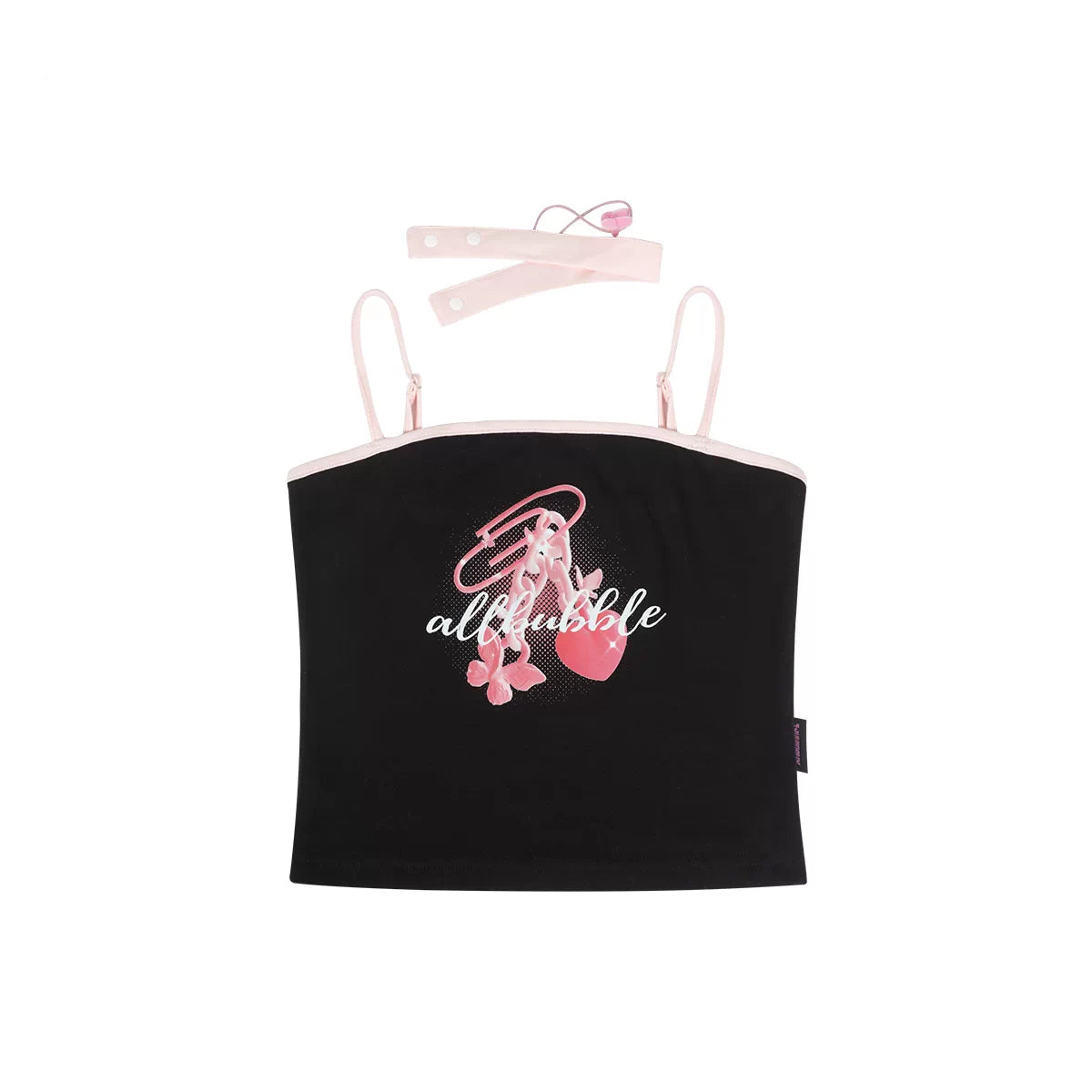 Black Pink Paperclip Heart Graphic Crop Cami with Choker