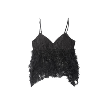 Black Ruched Satin Lace Asymmetric Camisole Top