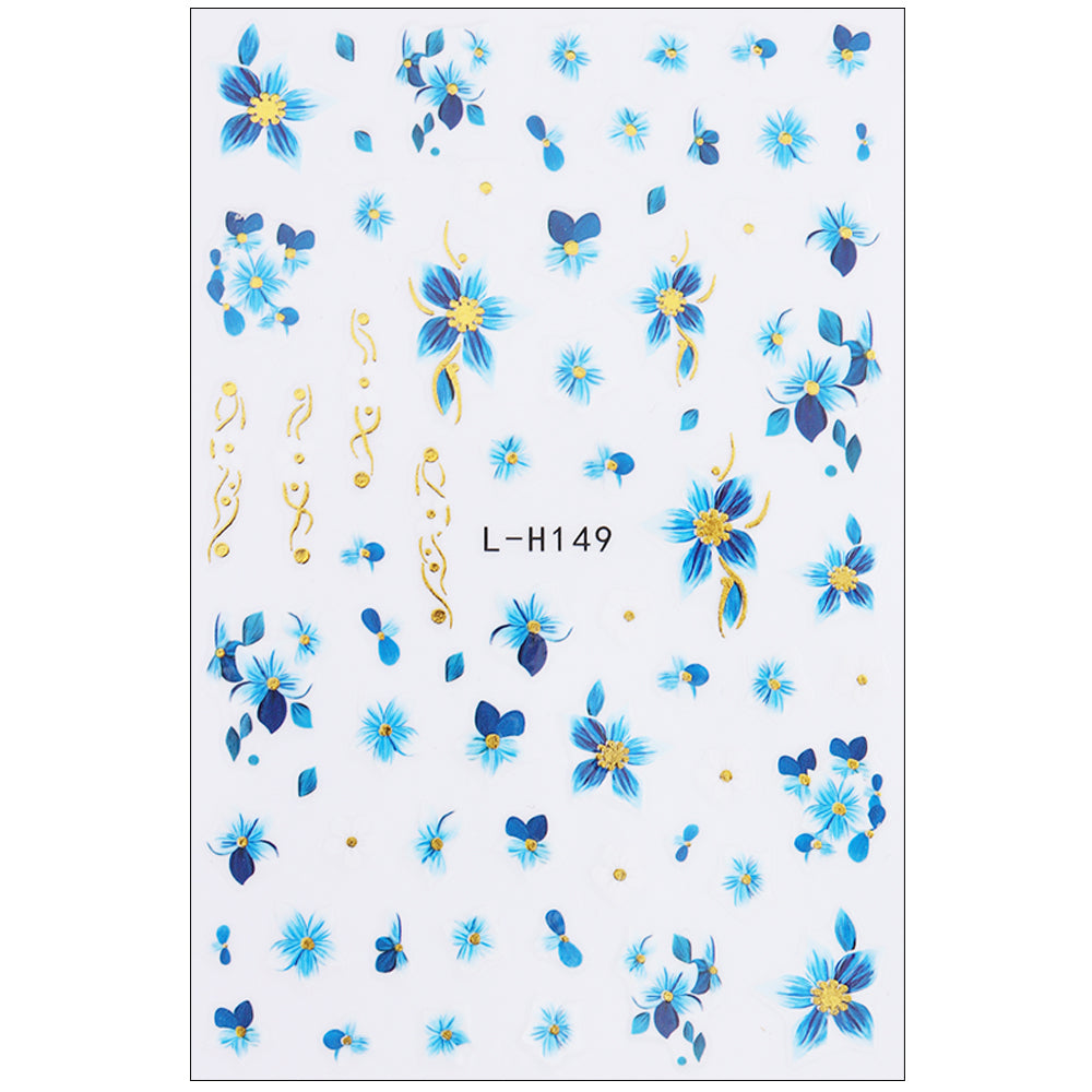 Blue Gold Floral Nail Water Decals