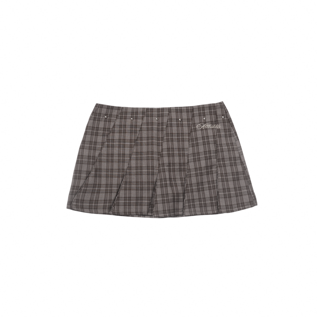 Bronze Grey Plaid Low-Rise Studded Pleated Preppy Mini Skirt